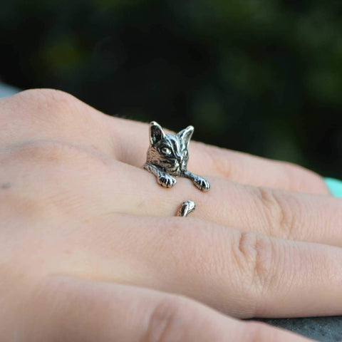 vintage cat ring in silver color - catify.co 