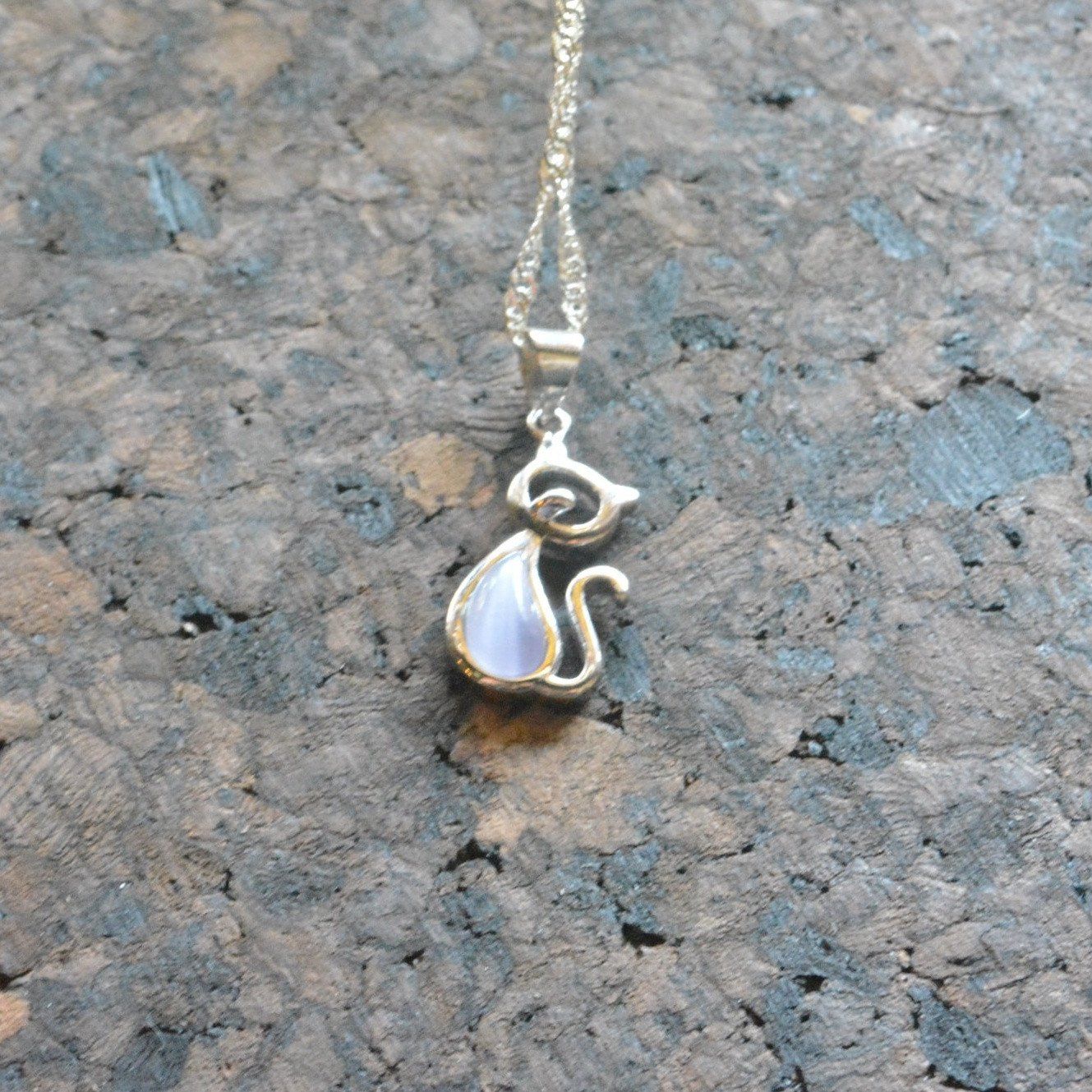 Opal Love Cat Necklace - Marble