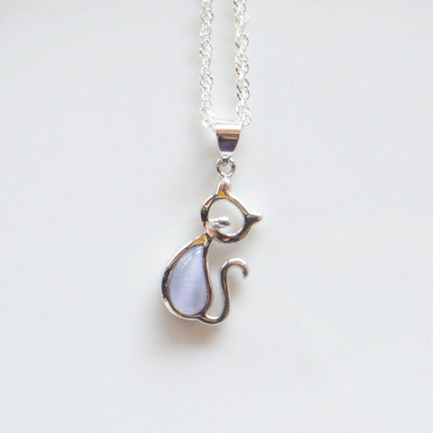 Opal Love Cat Pendant and Necklace - White Bkrd 