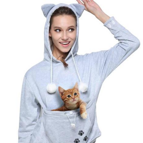 Cat Pouch Grey Hoodie