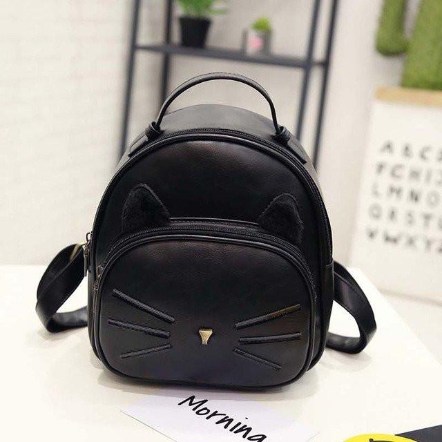 Designer Leather Cat Ear & Whiskers Backpack