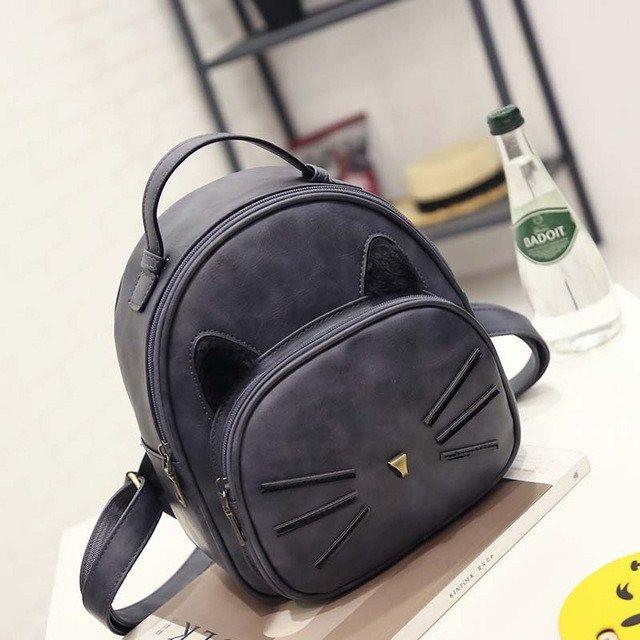 Cat Ear and Whiskers Backpack - Slight Side Angle Black Color