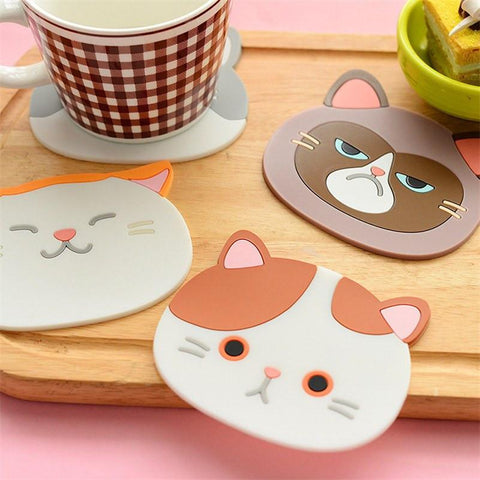 Cat Face Silicone coasters on table
