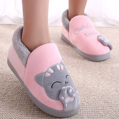 Plush Cat Slip On Slippers