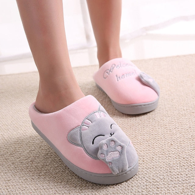 Plush Cat Slip On Slippers