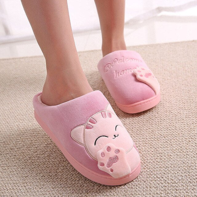 Plush Cat Slip On Slippers