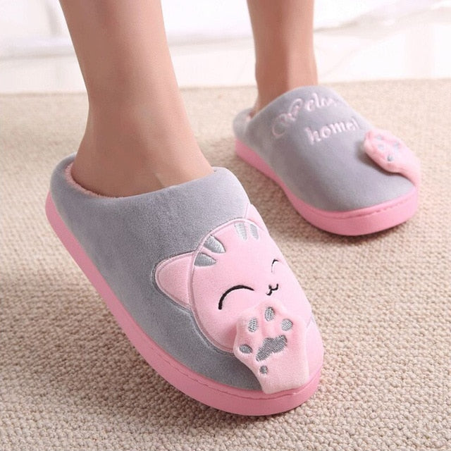Plush Cat Slip On Slippers