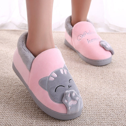 Plush Cat Slip On Slippers