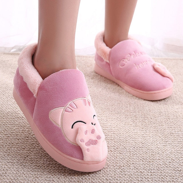 Plush Cat Slip On Slippers