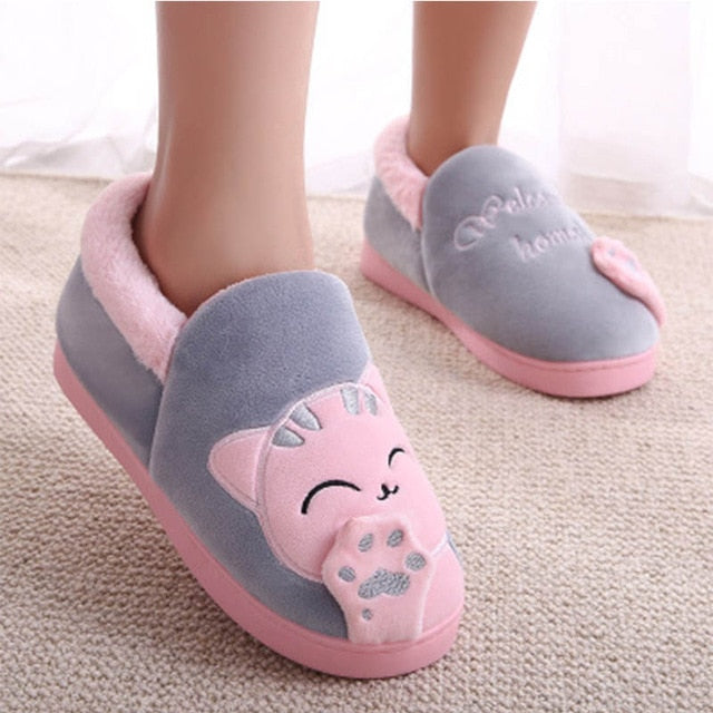 Plush Cat Slip On Slippers