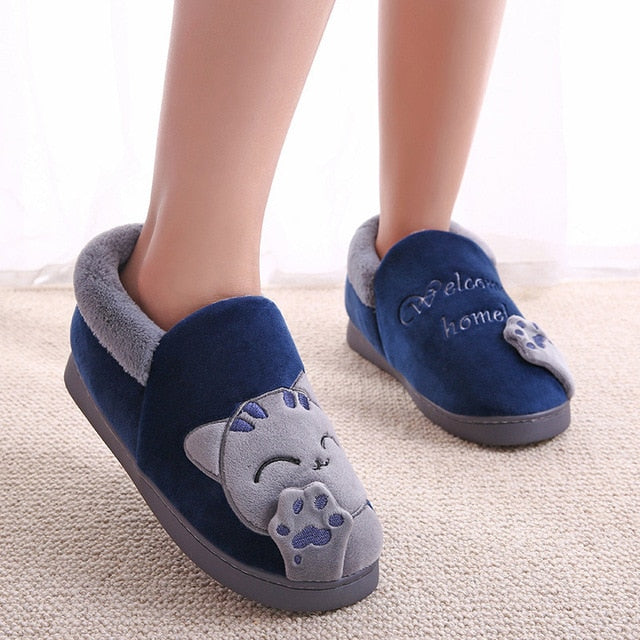 Plush Cat Slip On Slippers