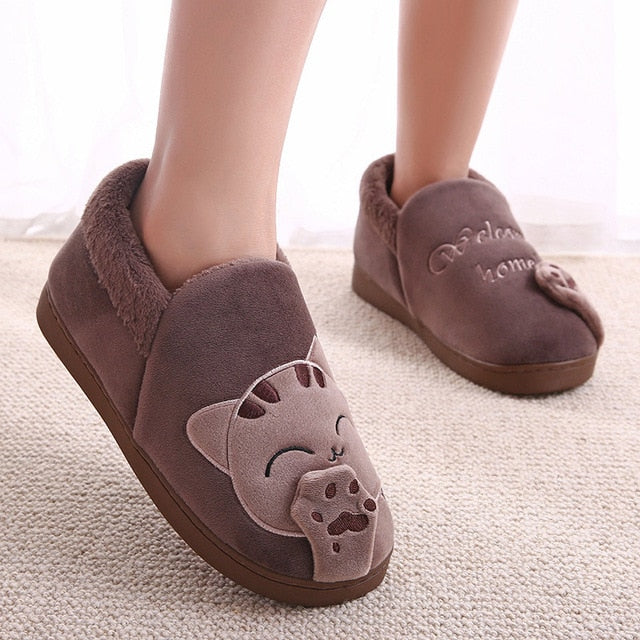 Plush Cat Slip On Slippers