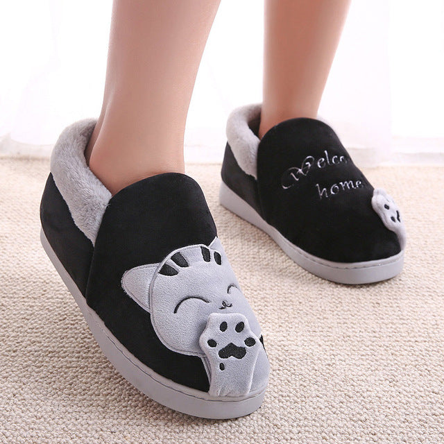 Plush Cat Slip On Slippers