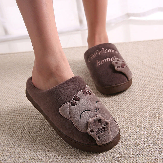 Plush Cat Slip On Slippers