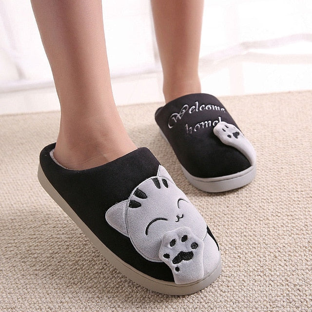 Plush Cat Slip On Slippers