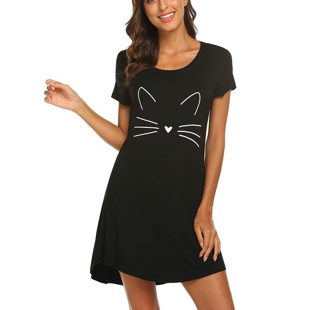 Cartoon Cat Print Summer Dress