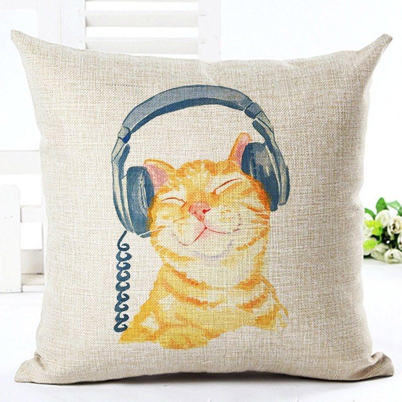 Cat with Headphones Pillow Case