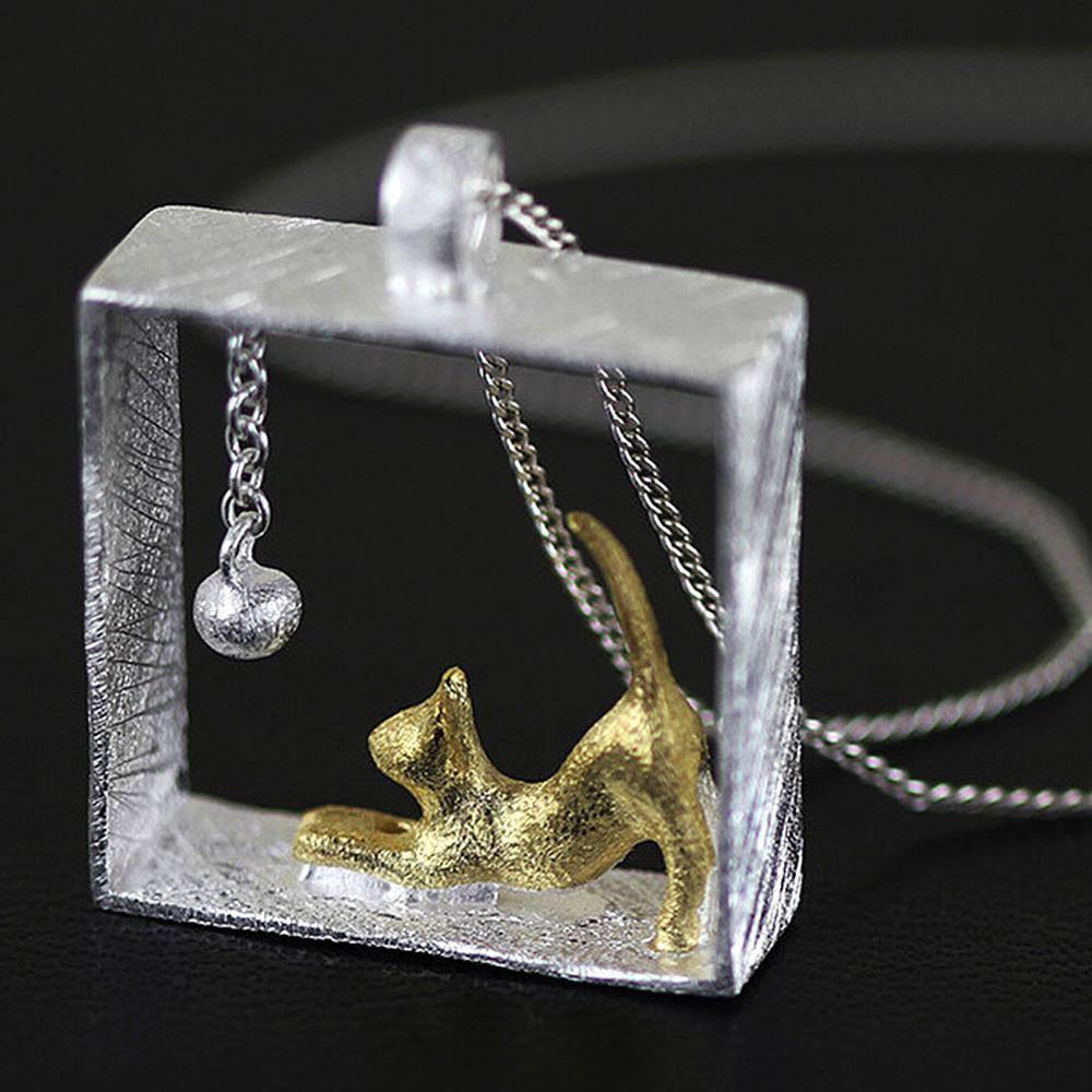 Cat-in-a-box Gold Color Necklace 