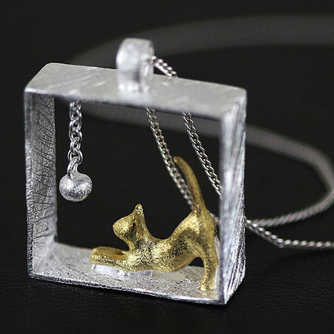 Sterling Silver Cat-in-a-Box-Necklace