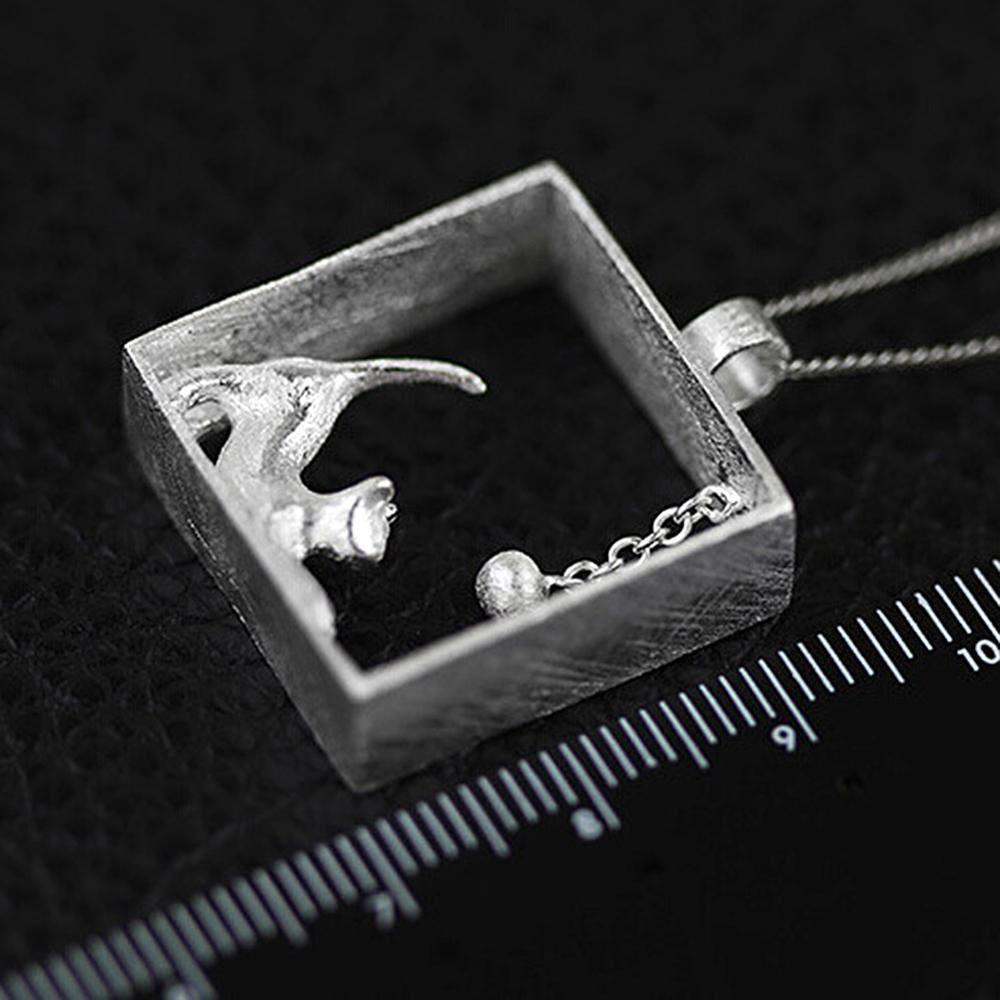 Silver Colored Cat-In-A-Box Necklace Measured