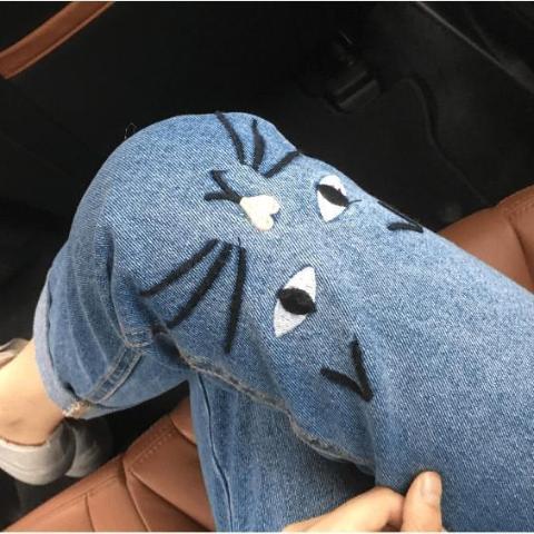 Cat Jeans with Cat Face model