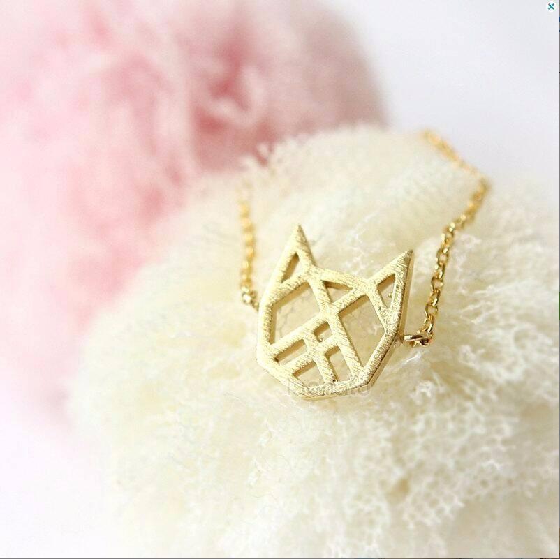 Gold Origami Cat Pendant Close Up