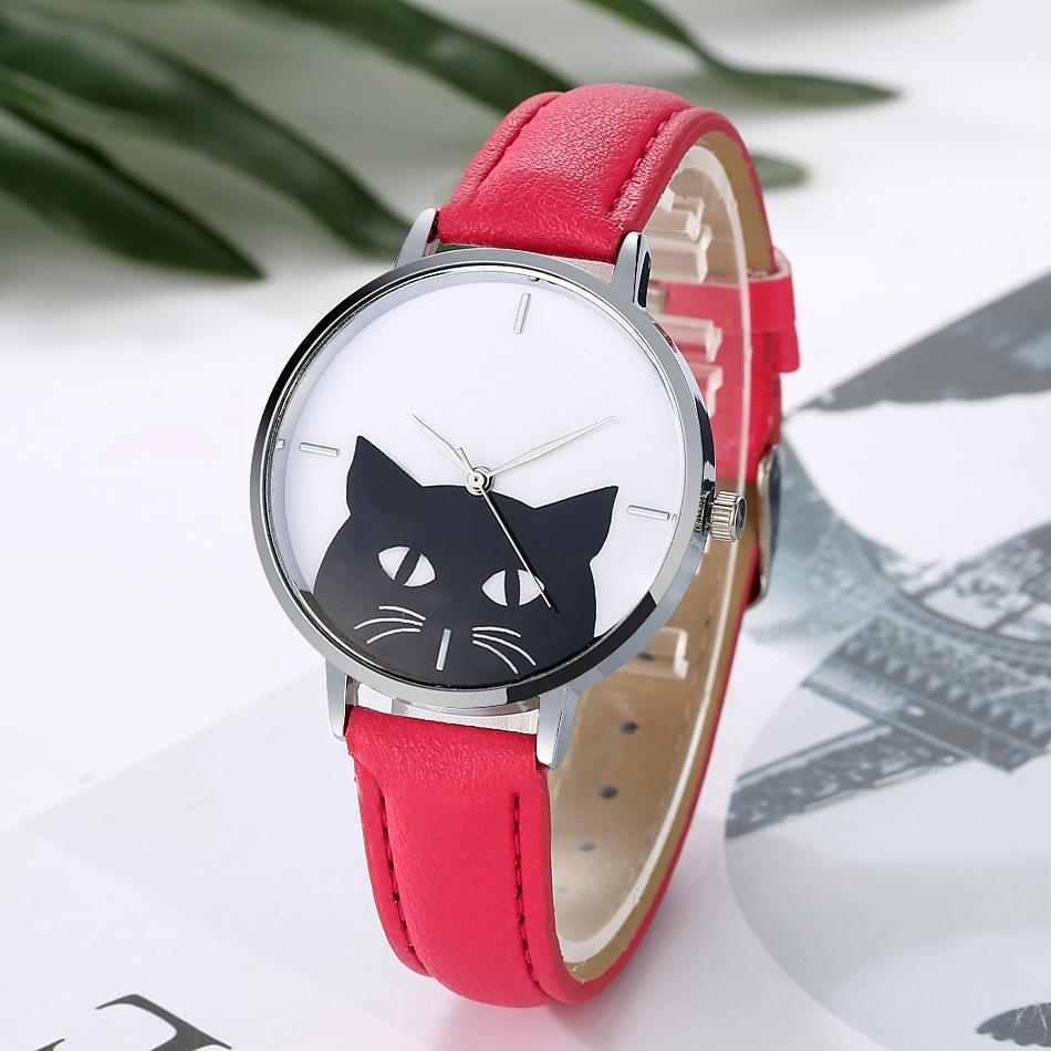 Vintage Cat Watch in Red - on Table