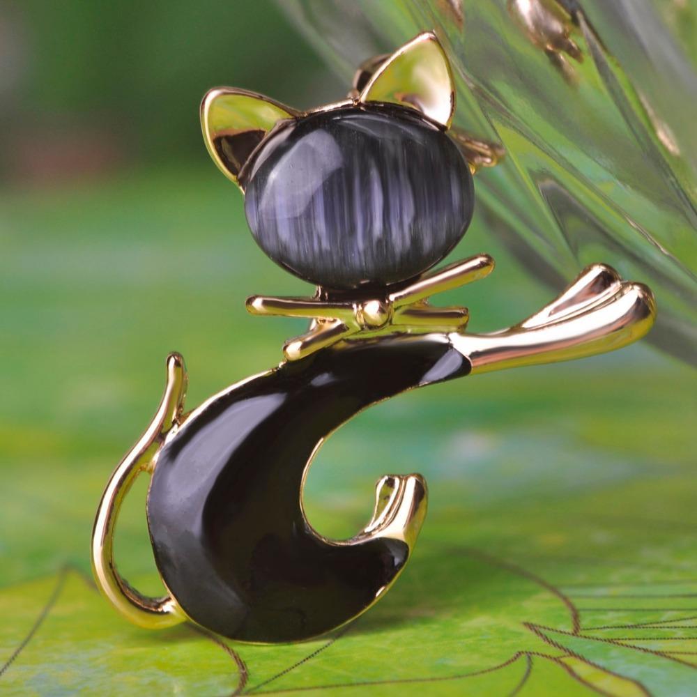 black cat tie brooch