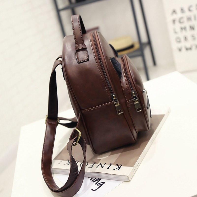 Cat Ear Backpack Side View Brown Colored 