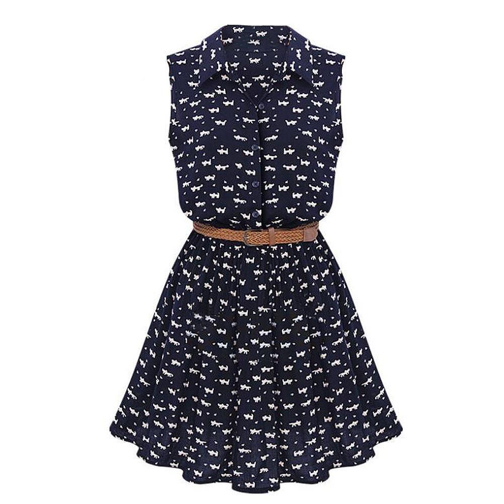 Cat Print Summer Dress - Full View