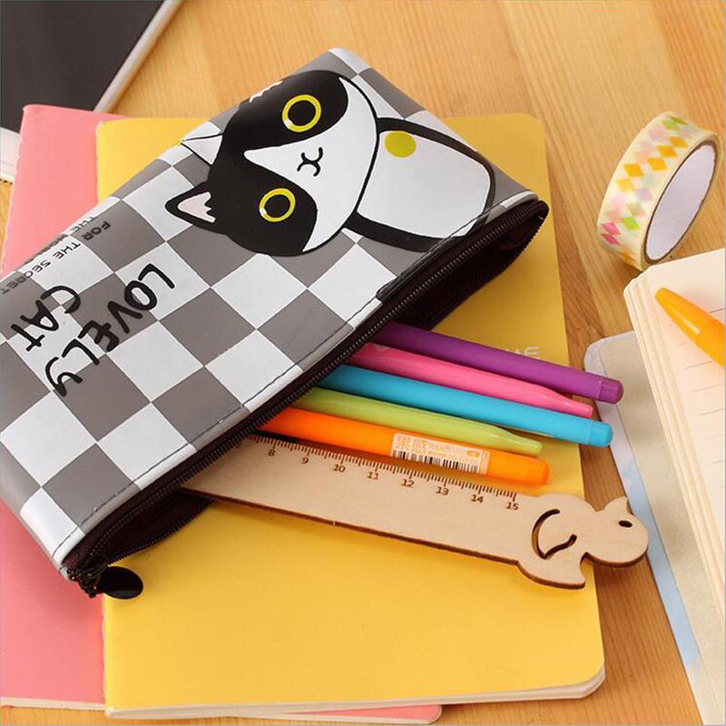 cat pencil case with items