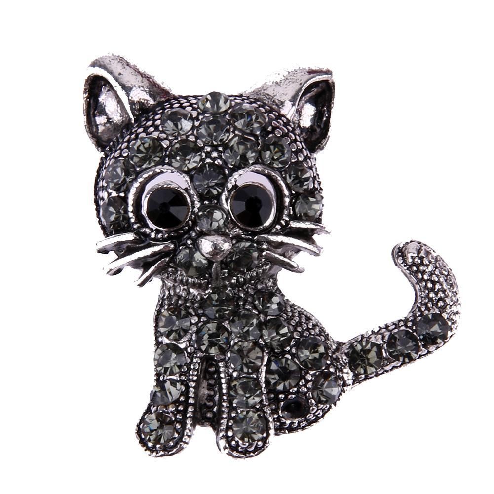 crystal cat brooch pin