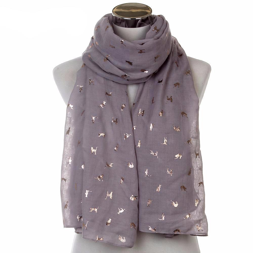 Gold Foil Cat Scarf in Purple Grey (Open Scarf Style) 