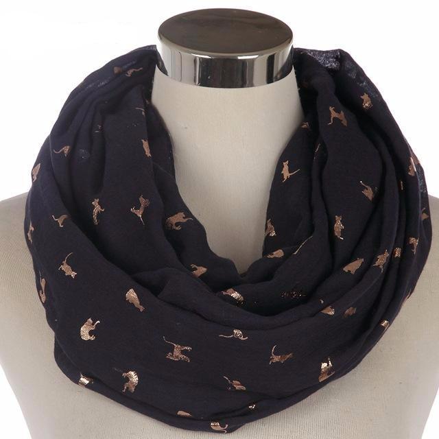 Gold Foil Cat Scarf in Black Color (Infinity Style) 