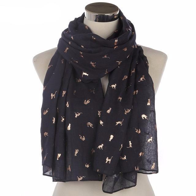 Gold Foil Cat Scarf in Black Color (Open Scarf Style)
