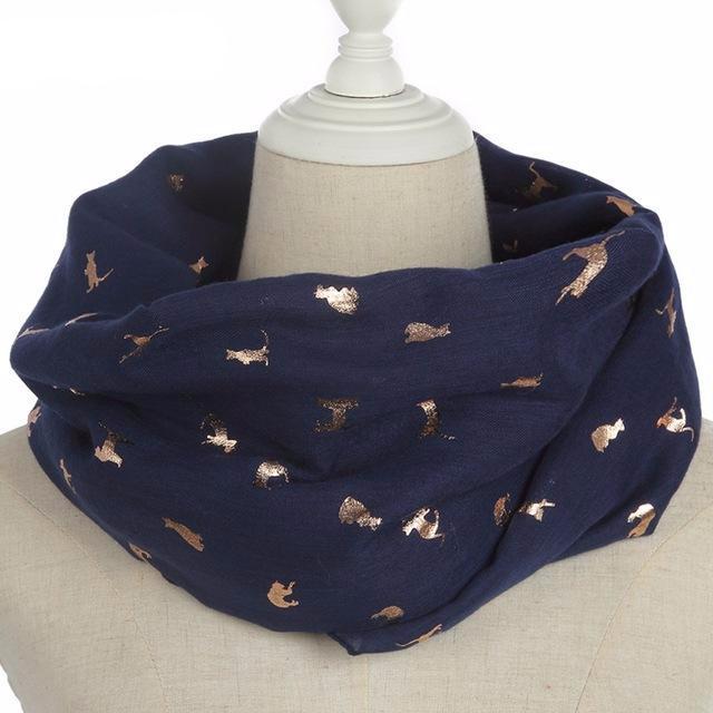 Gold Foil Cat Scarf in Navy Blue Color (Infinity Style) 