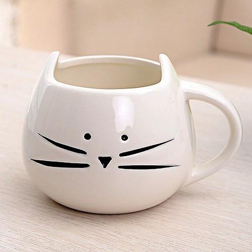 Meow Cat Mug in White Front View