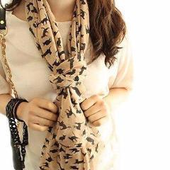 Cat Print Scarf in Khaki Color