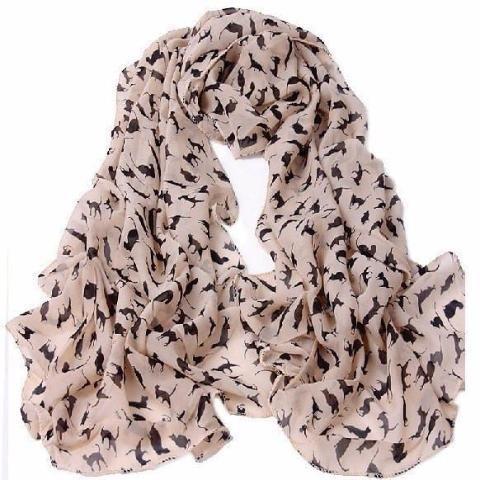 Cat Print Scarf in Khaki