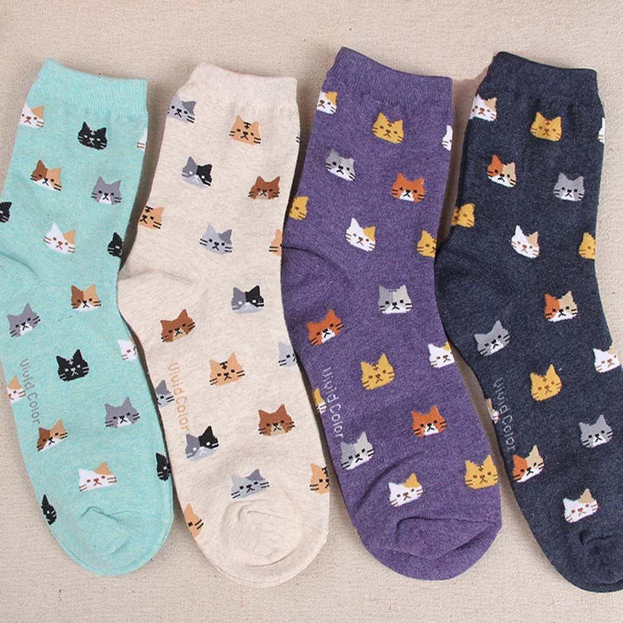 Kitten Print socks with all variations laid out 