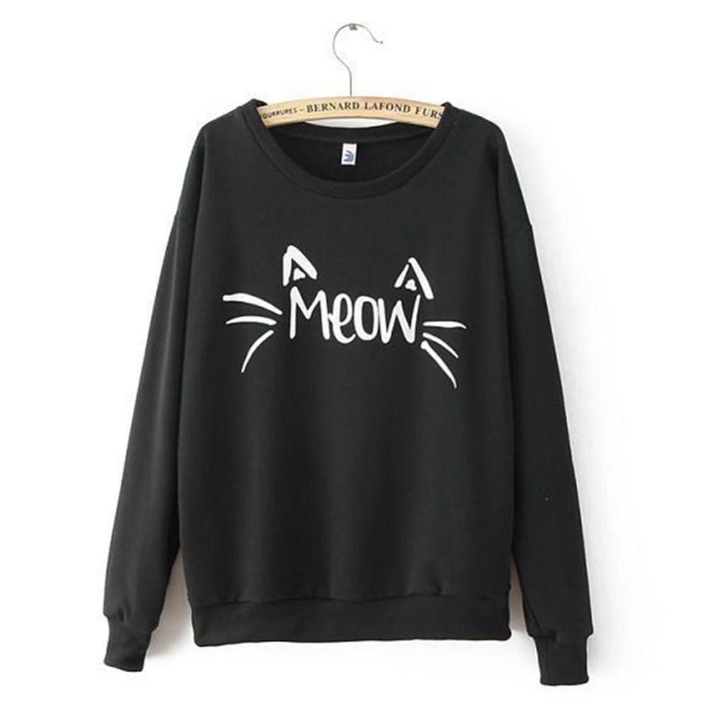 Meow Cat Sweater with White Text Black Colored