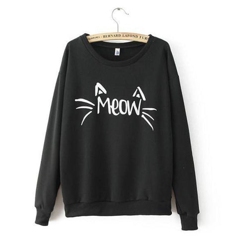 Meow Cat Sweater with White Text Black Colored