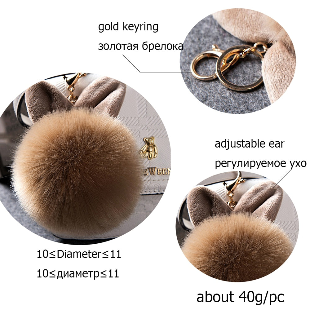 Cute Monster With Legs Cat Ears Pom Pom Plush Bag Pendant Keychain Keyring