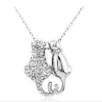 Cat Couple Rhinestone Necklace - Catify.co